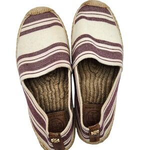 Tory Burch Canvas Jute Espadrille Flats Women's Size‎ 6.5 Red Stripe Slip On